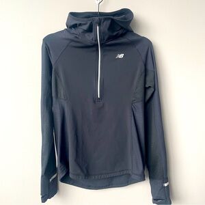 New Balance Pullover Womens Small Black NB Heat Hooded Half Zip Reflective Trim